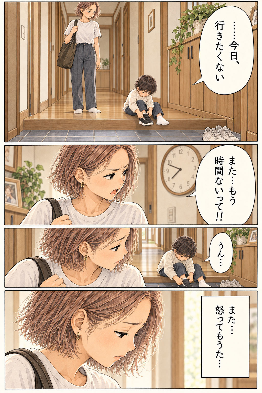 1ページ目：慌ただしい朝と息子への後悔